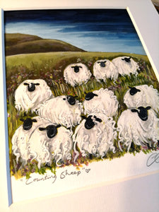 Counting Sheep. Original watercolour, signed and mounted..