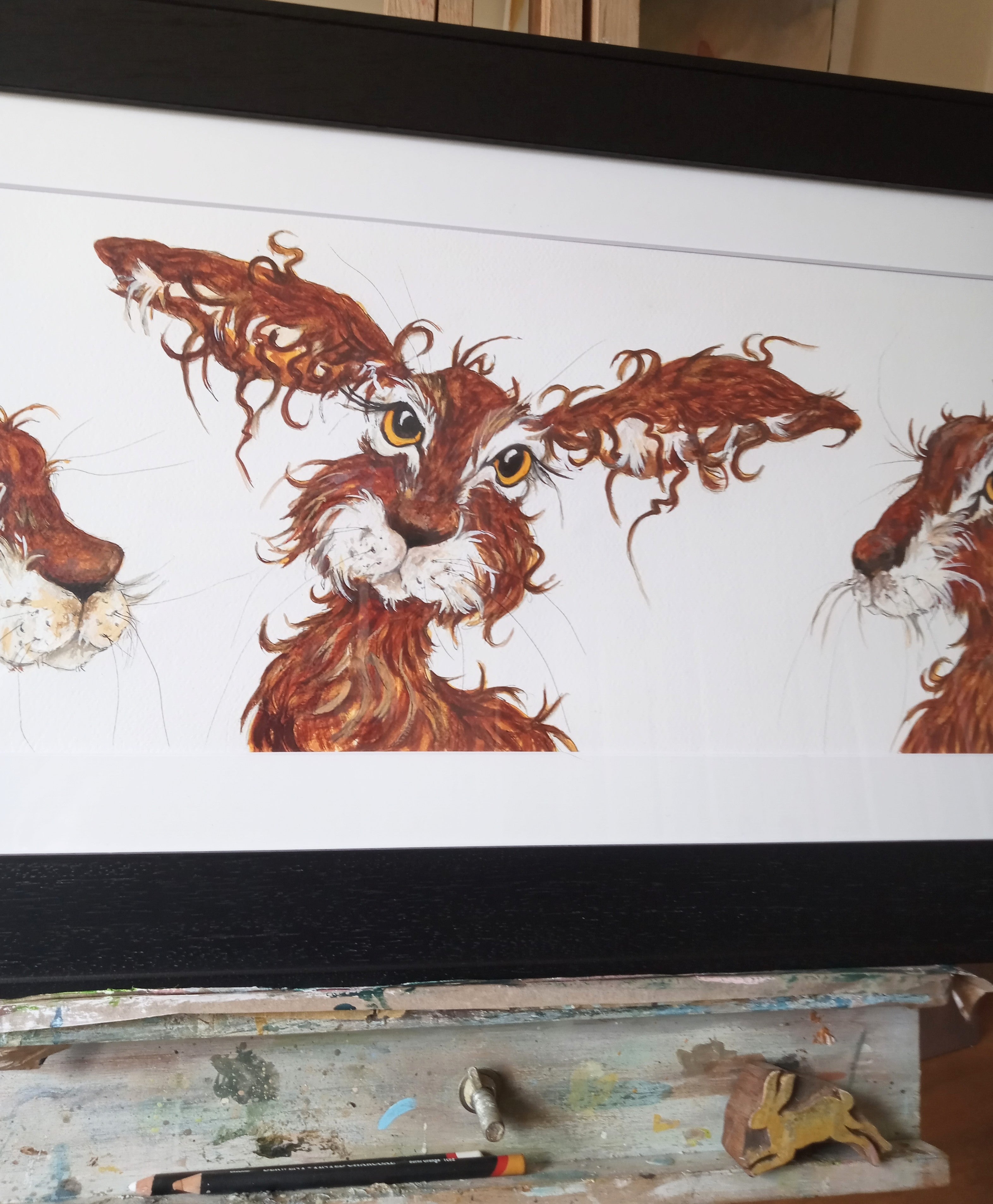 My Three Boys.. Hares. Original watercolour.