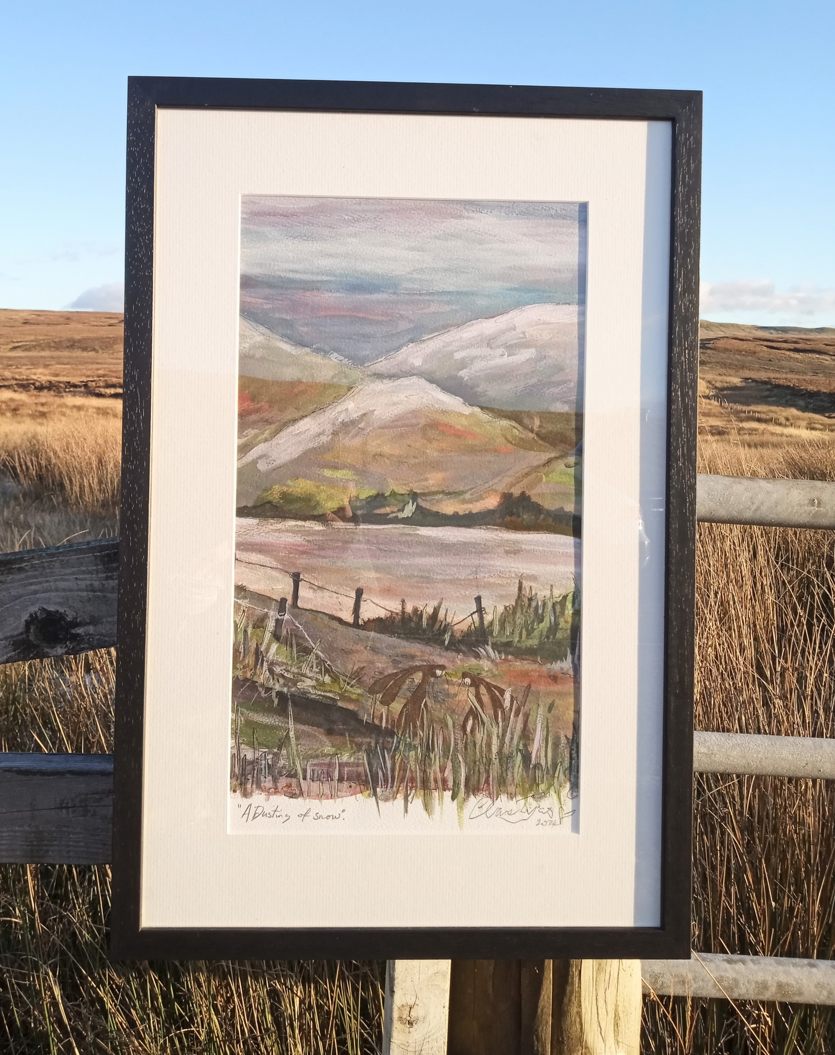 A little Dusting of snow. Original watercolour signed and framed.