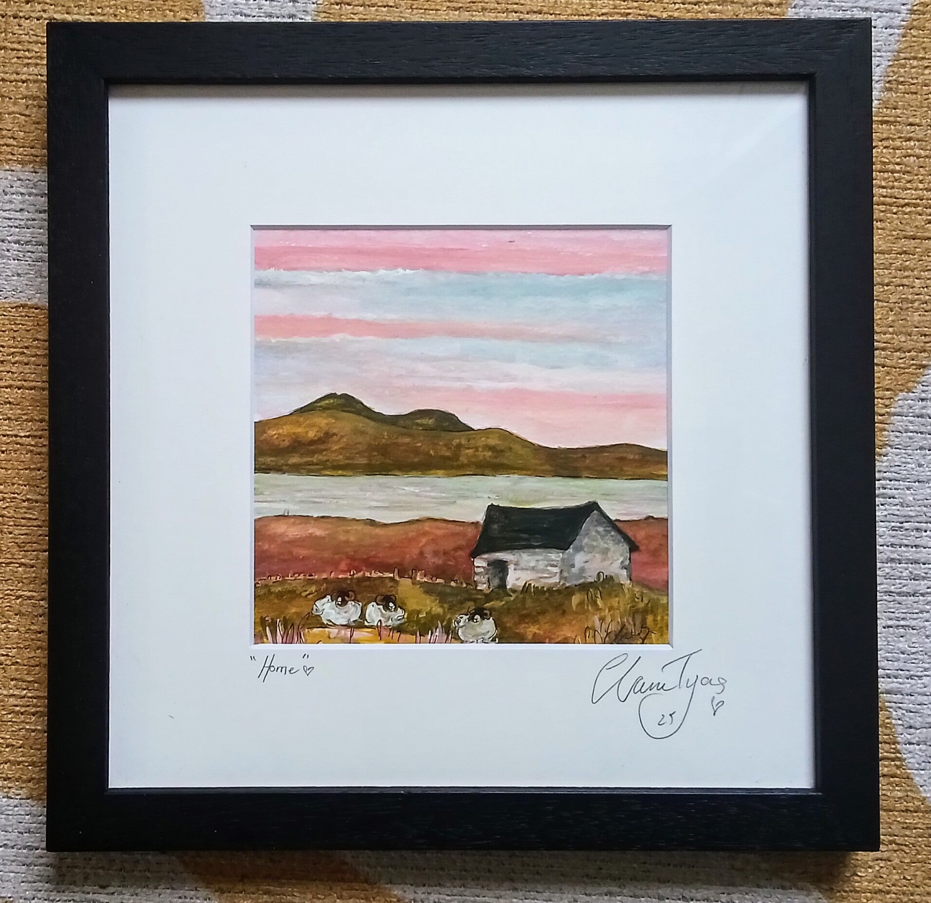 Home sweet home aquarelle originale signée et encadrée.