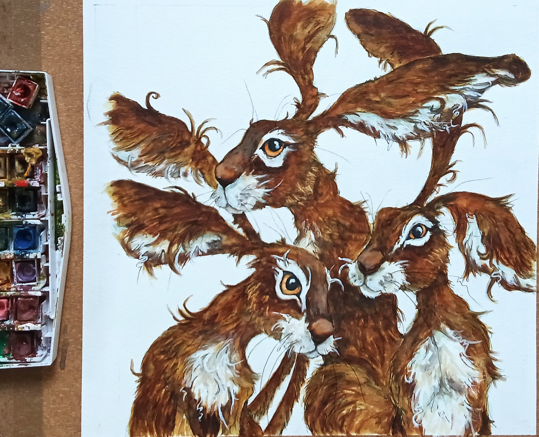 Watching them grow. Original watercolour framed.