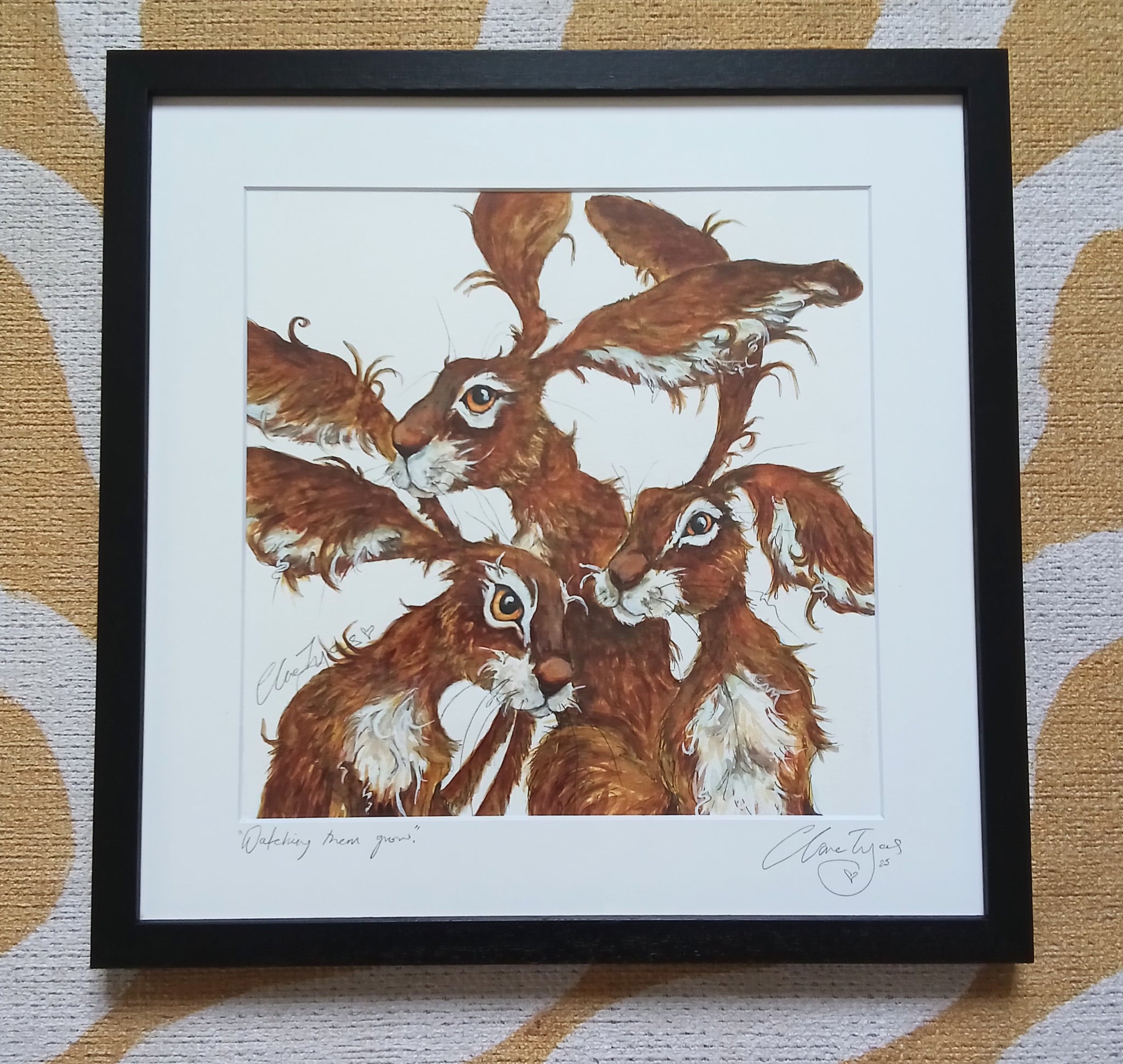 Watching them grow. Original watercolour framed.