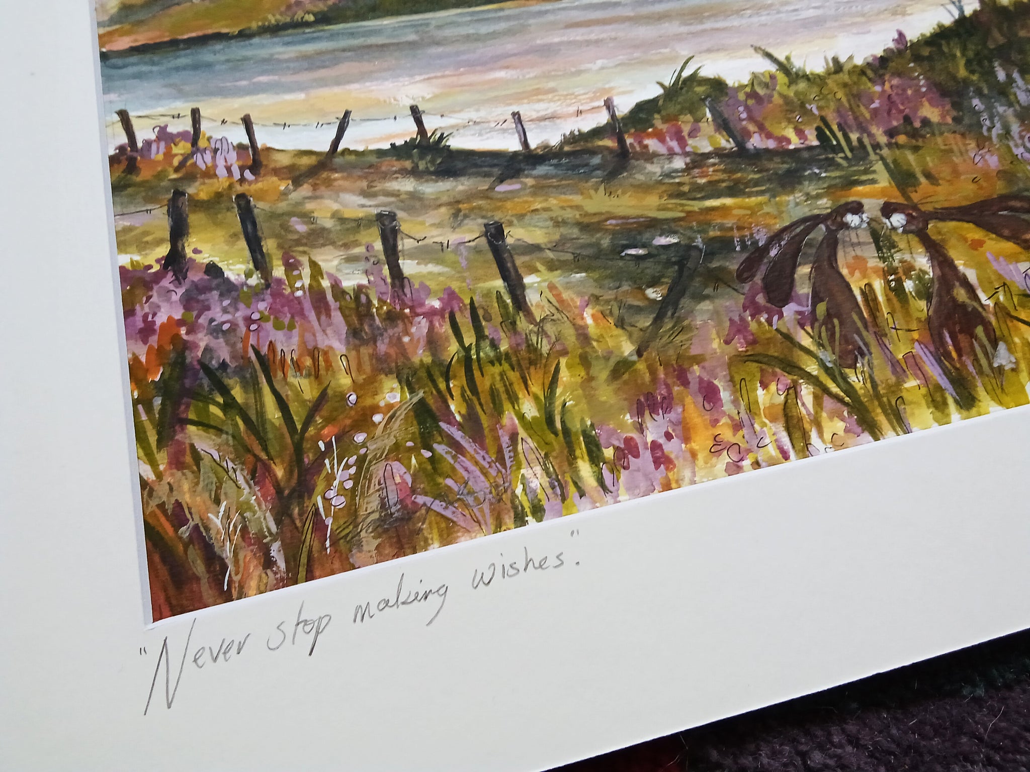 Never stop making wishes.Original water colour signed and framed.