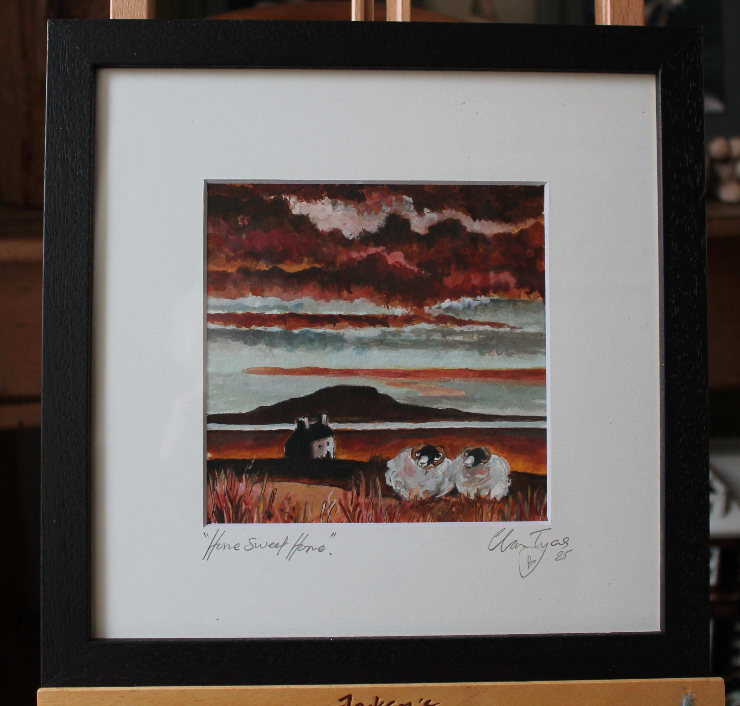 Home sweet home original watercolour signed and framed.