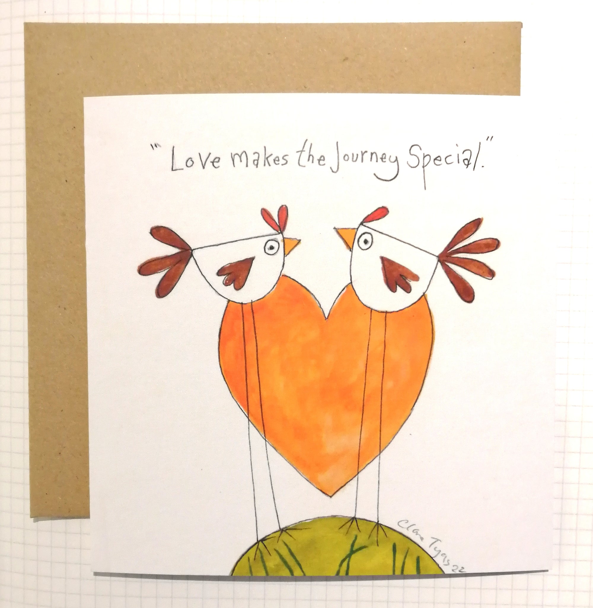 Love makes the journey special.  Greetings card.