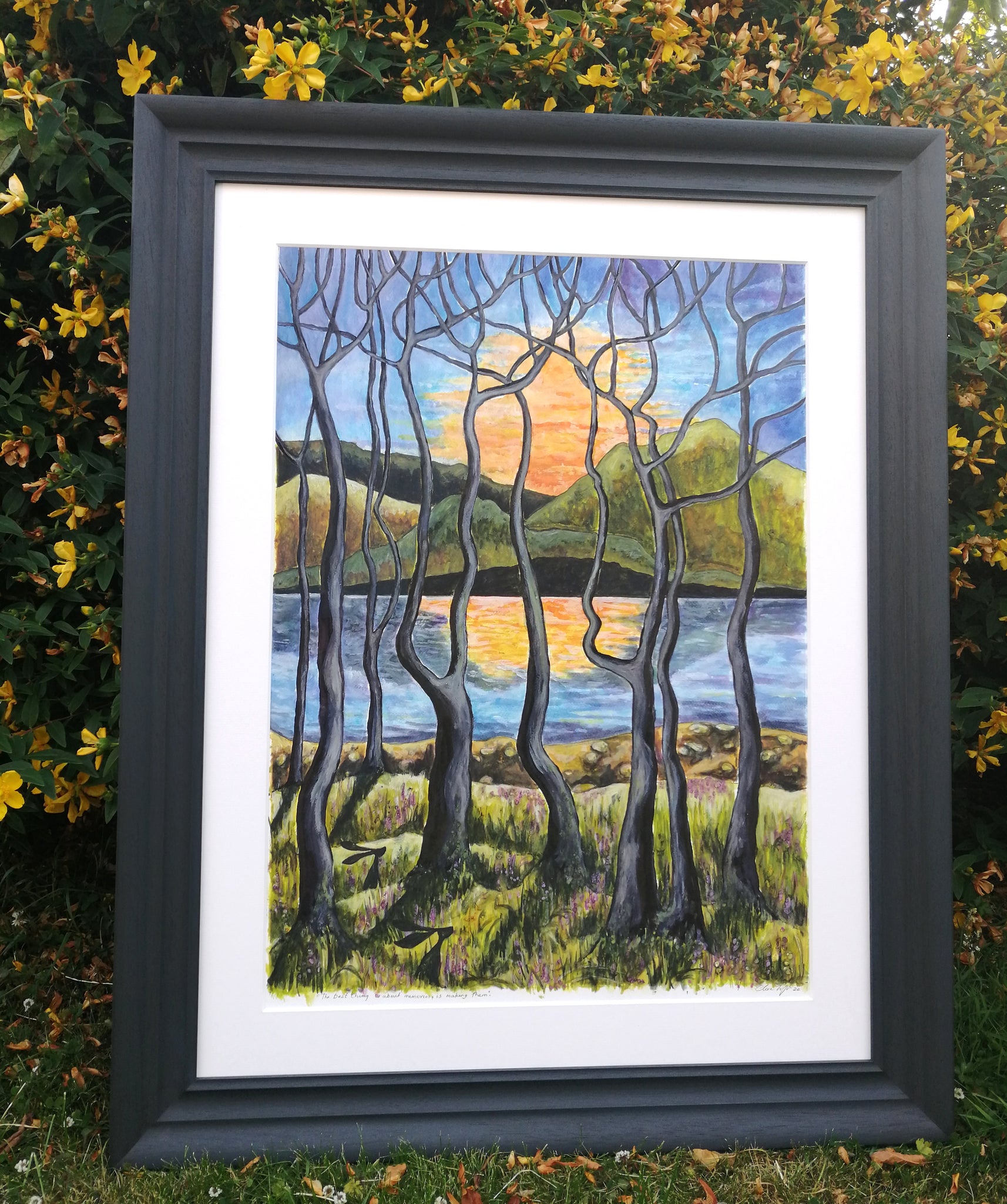 The best thing about memories is making them. Original signed Art, Framed as shown in colour Railings (Farrow & Ball) Frame size 72cm wide by 92cm high.