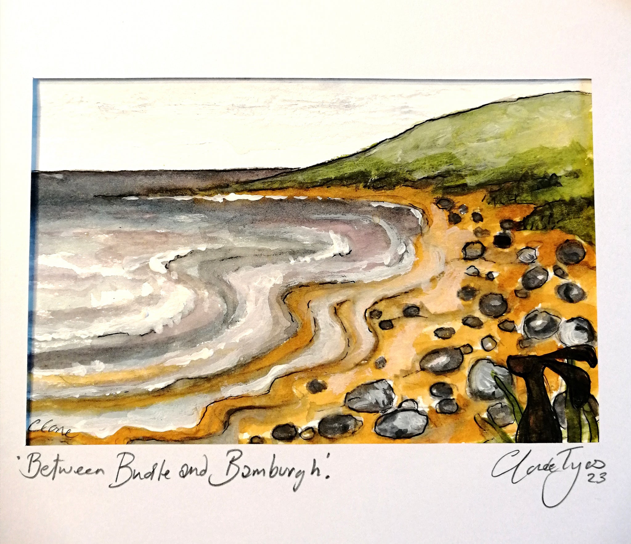 Between Budle and Bamburgh. signed and framed.