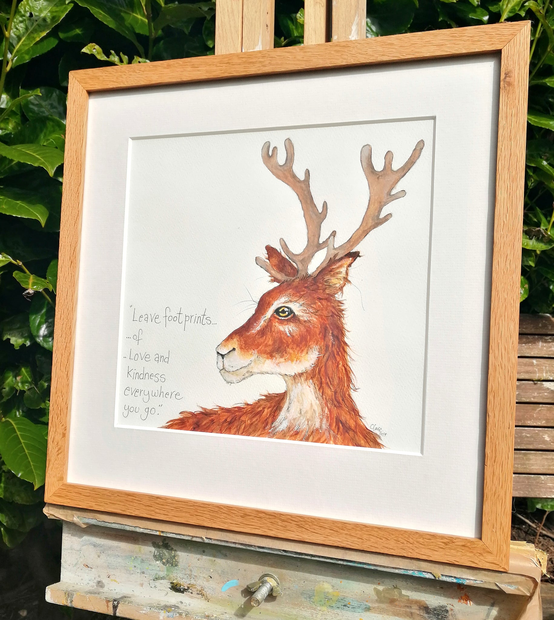 Christopher. Leave footprints of love and kindness everywhere you go..Original watercolour painting, signed and Framed in solid Oak. Available posted UK and Worldwide.